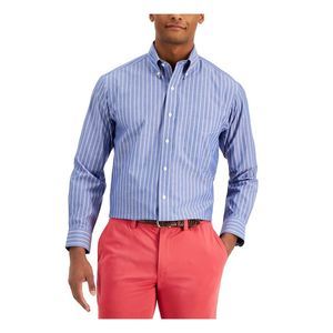 CLUBROOM PERFORMANCE Mens Blue Striped Collared Button Down Shirt 17- 34/35